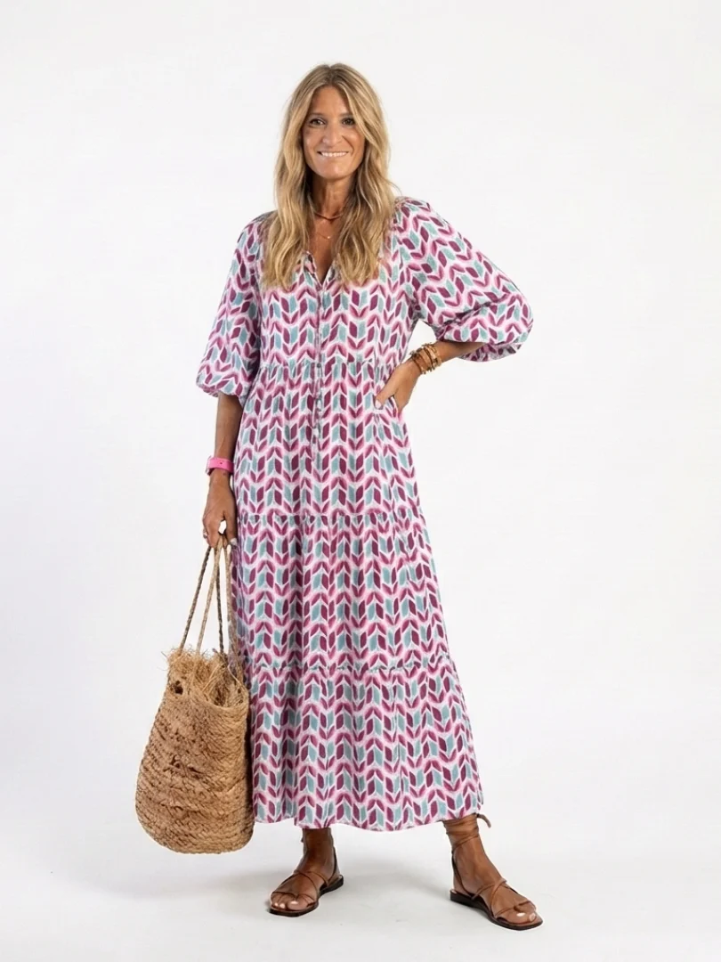 Mireya | Midi-klänning med långa ärmar och geometriskt mönster - Bild 2