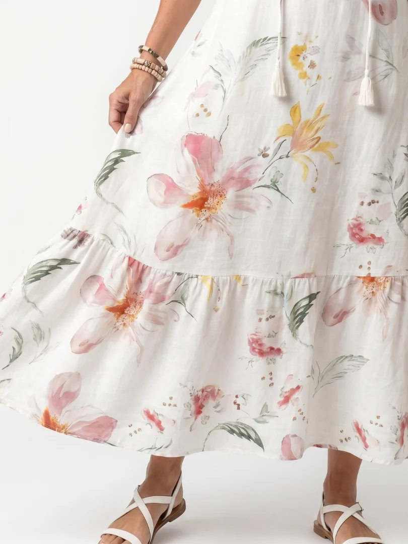Noa | Mjuk Blommig Lager Tassel Midi Klänning - Bild 4
