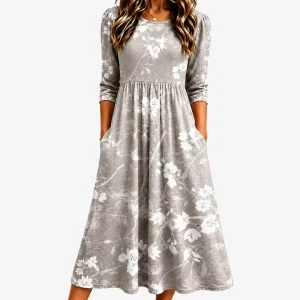 Frieda | Silver Blossom Grace Pocket Midi Klänning