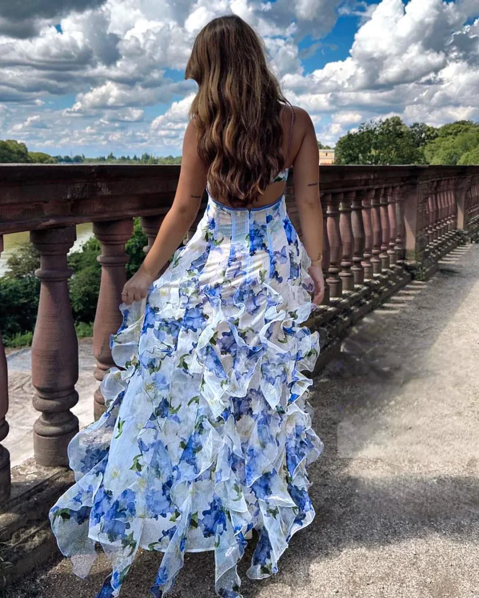 Uri | Midi Blommig Klänning med Volanger - Bild 7