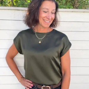 VIELLETTE S/S SATIN TOP- FOREST NIGHT