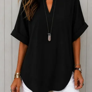 Emma | Enkel T-shirt Blus med Korta Ärmar