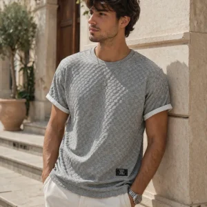 Schackrutig Jacquard Rundad Kant T-Shirt