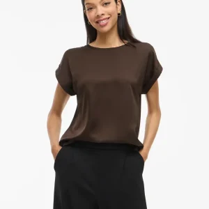 VIELLETTE S/S SATIN TOP COFFEE BEAN
