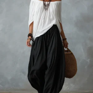 Wenna | Off-shoulder Topp Och Löst Passande Lanternbyxor Set