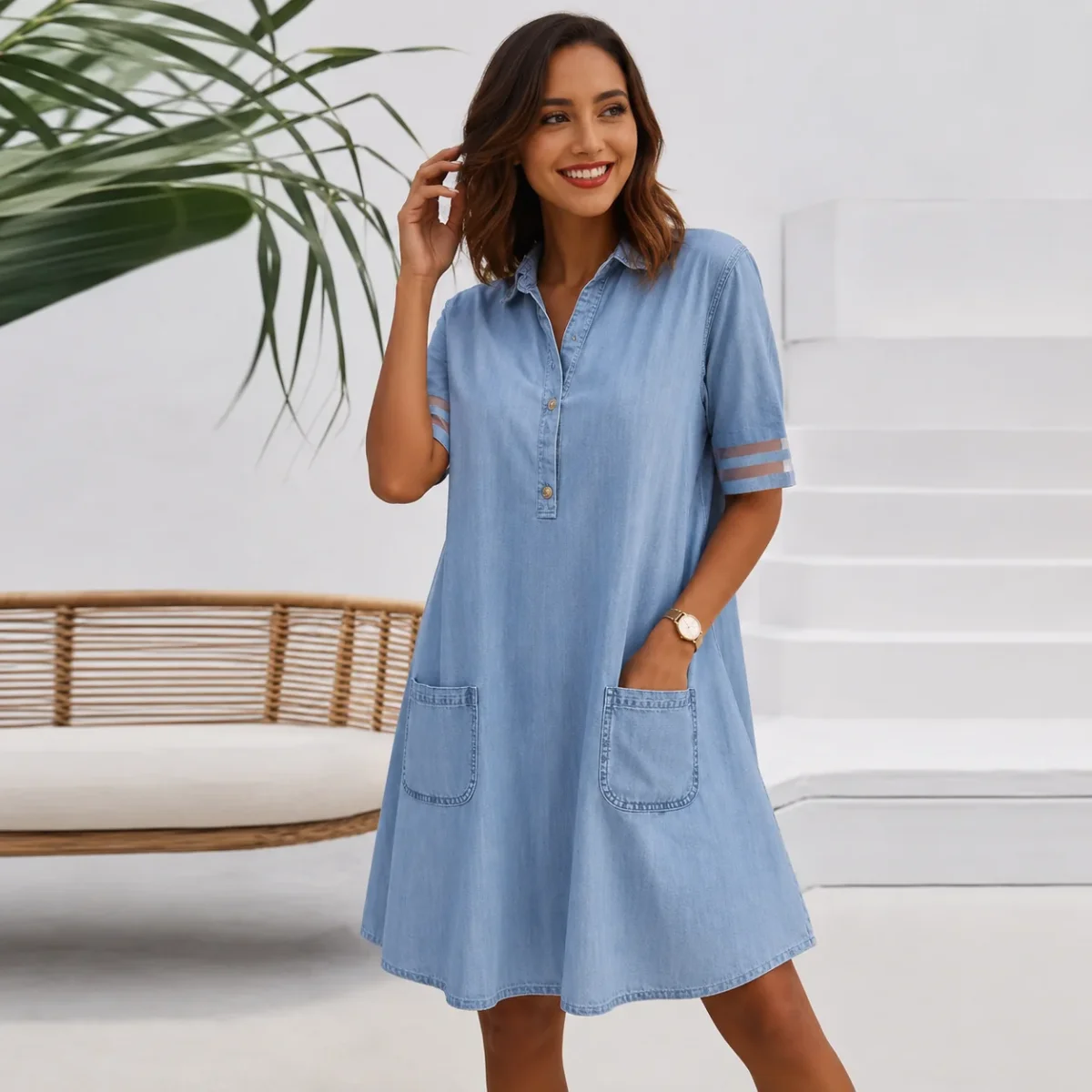 Bellis | Magcamouflerande Denim-Look Blusklänning - Bild 3