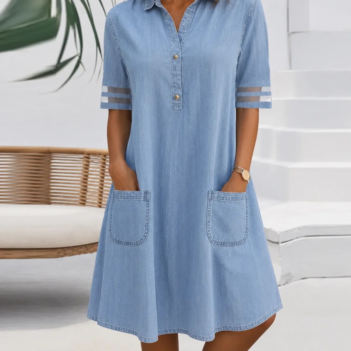 Bellis | Magcamouflerande Denim-Look Blusklänning - Bild 2