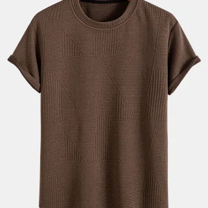 Geometrisk Jacquard Kortärmad T-shirt med Rundad Fåll